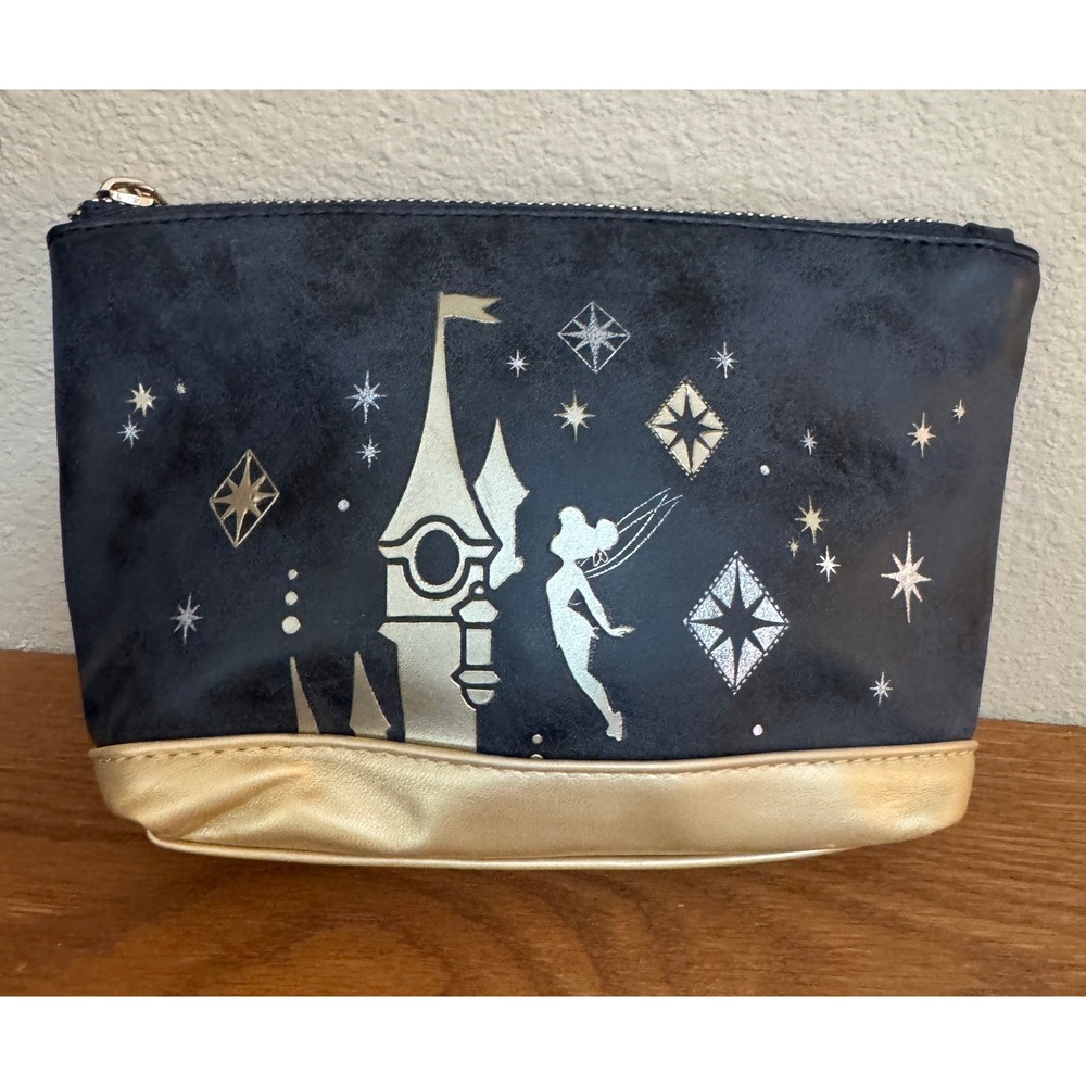 Disney Parks Disneyland Paris 30th Anniversary Tinker Bell Makeup Bag Navy Gold